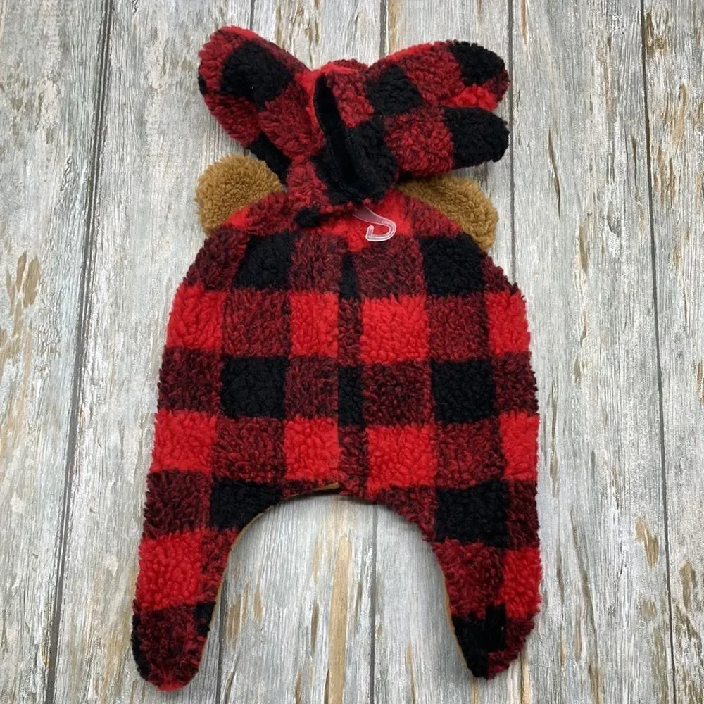 Toddler Boys Plaid Faux Sherpa Hat & Mittens 2-Piece Set